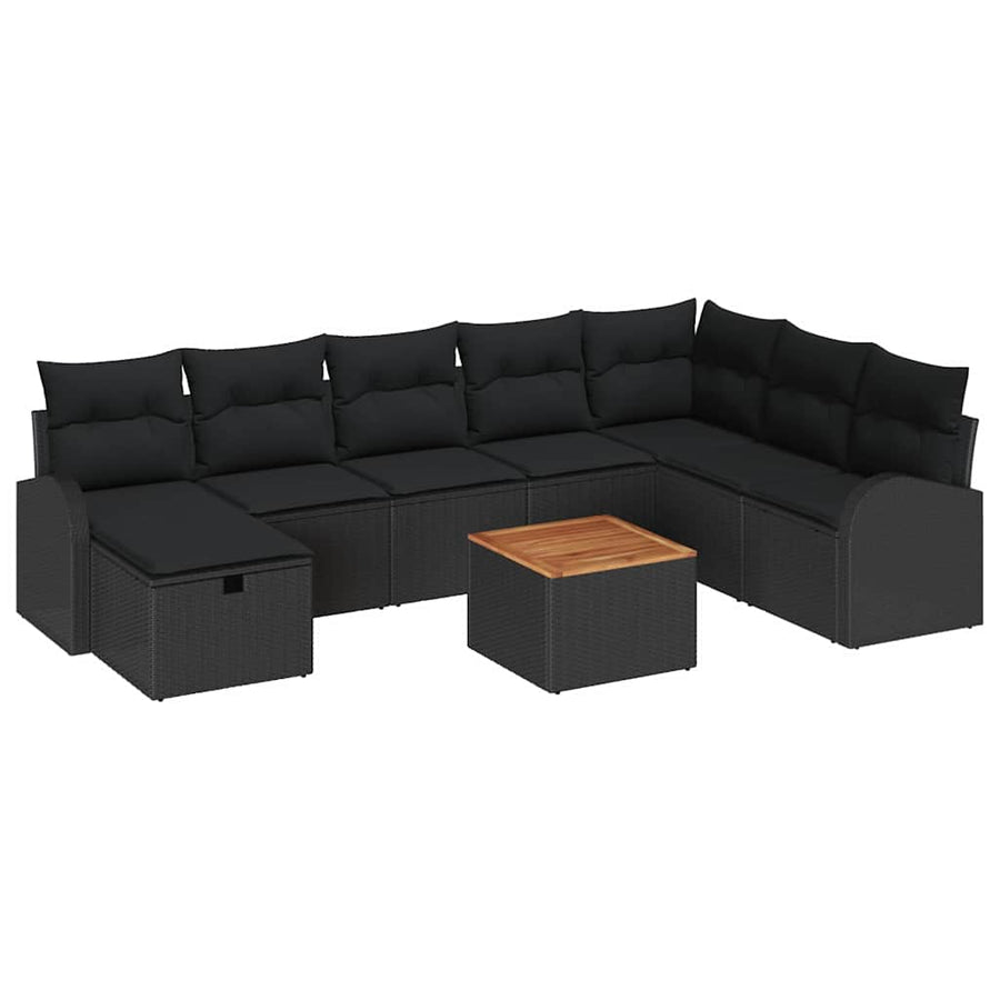Tuinbankenset met kussen met opslag 9 pcs Zwart Poly riet
