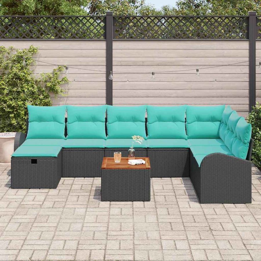 Tuinbankenset met kussen met opslag 9 pcs Zwart Poly riet
