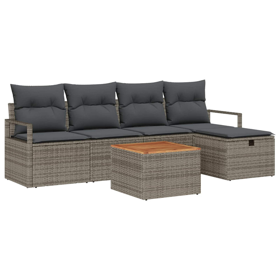 Tuinbankenset met kussen met opslag 6 pcs Grijs Poly riet