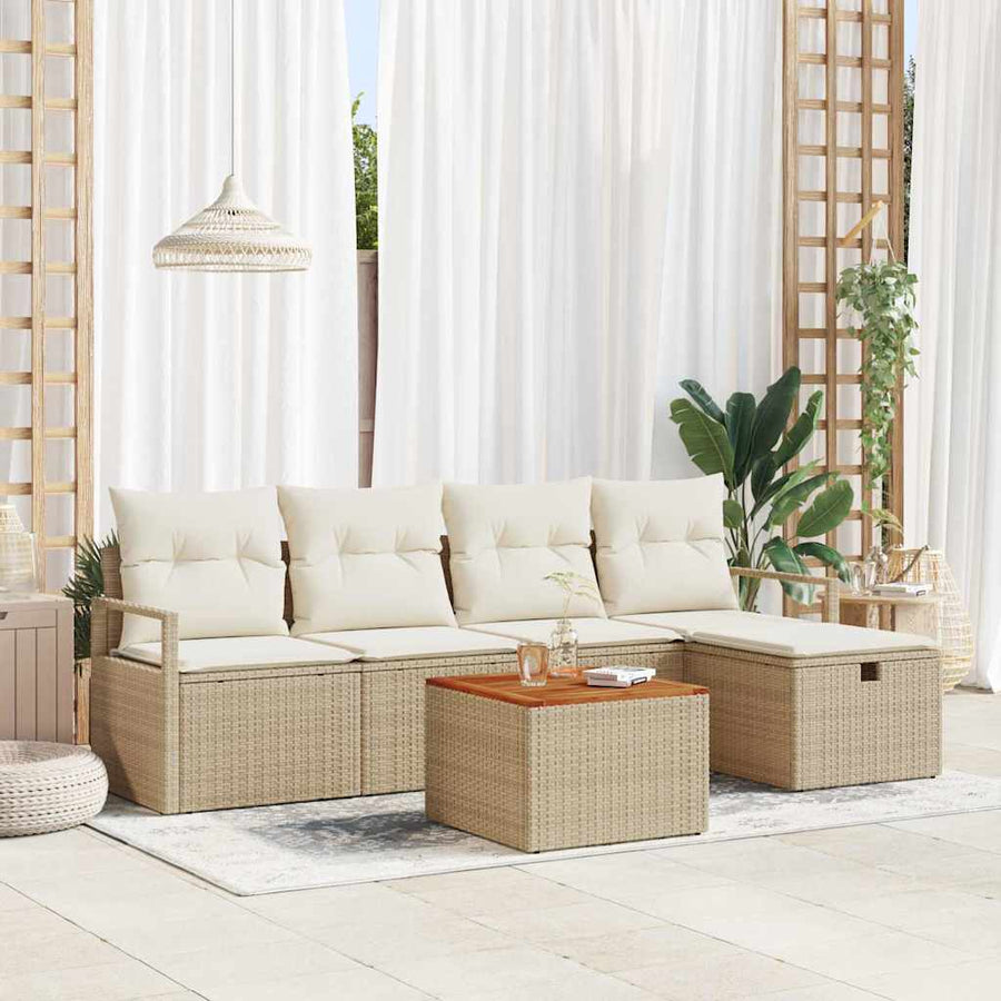 Tuinbankenset met kussen met opslag 6 pcs Beige Poly riet