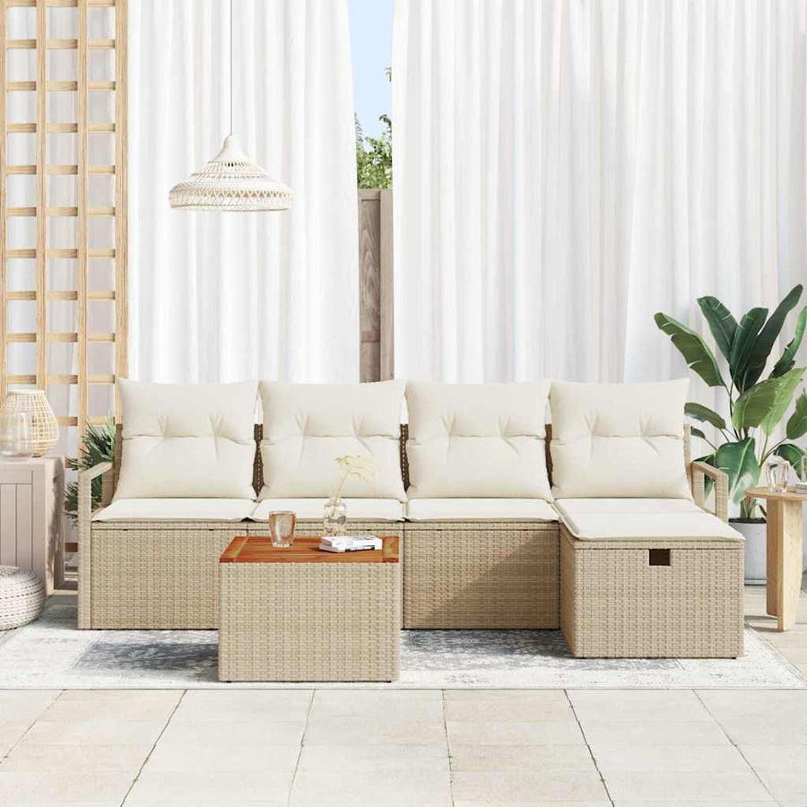 Tuinbankenset met kussen met opslag 6 pcs Beige Poly riet
