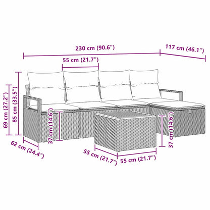 Tuinbankenset met kussen met opslag 6 pcs Beige Poly riet