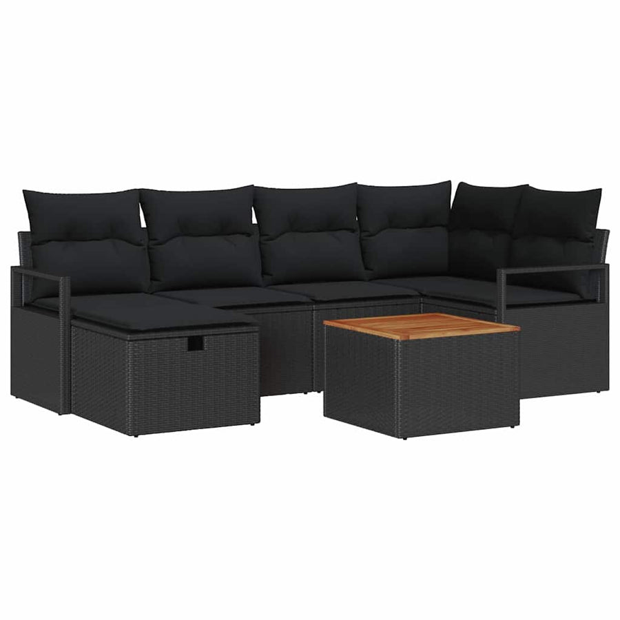 Tuin Sofa Set met kussen met opslag 7 pcs Zwart Poly riet