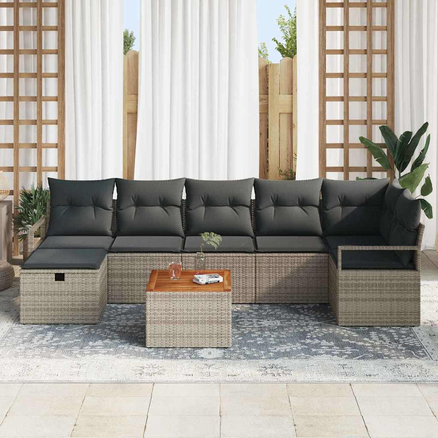 Tuinbankenset met kussen met opslag 8 pcs Grijs Poly riet