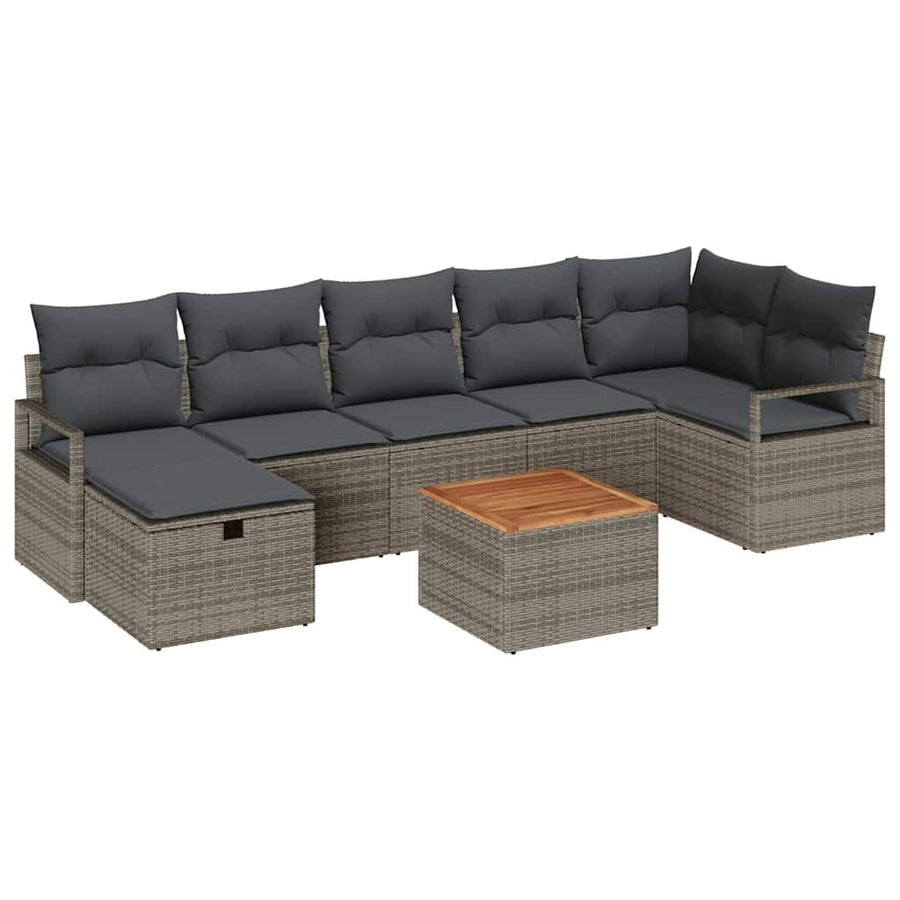 Tuinbankenset met kussen met opslag 8 pcs Grijs Poly riet