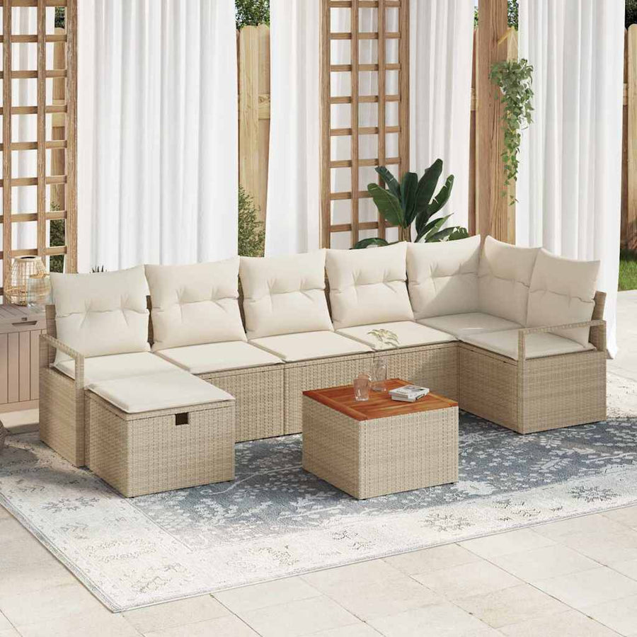 Tuinbankenset met kussen met opslag 8 pcs Beige Poly riet