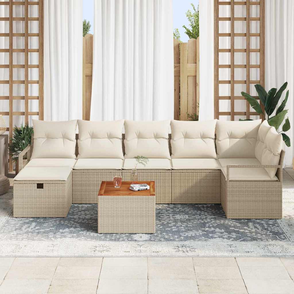 Tuinbankenset met kussen met opslag 8 pcs Beige Poly riet