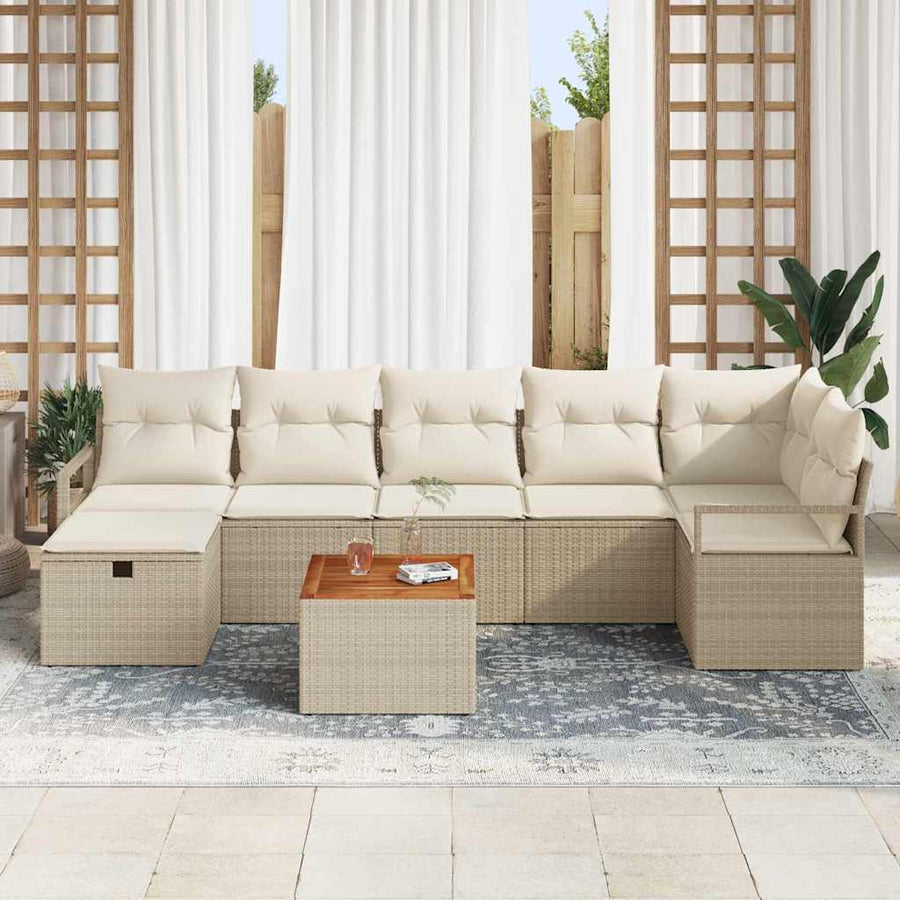 Tuinbankenset met kussen met opslag 8 pcs Beige Poly riet
