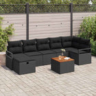 Garden lounge set with cushion and storage 8 pcs Black Poly rattan