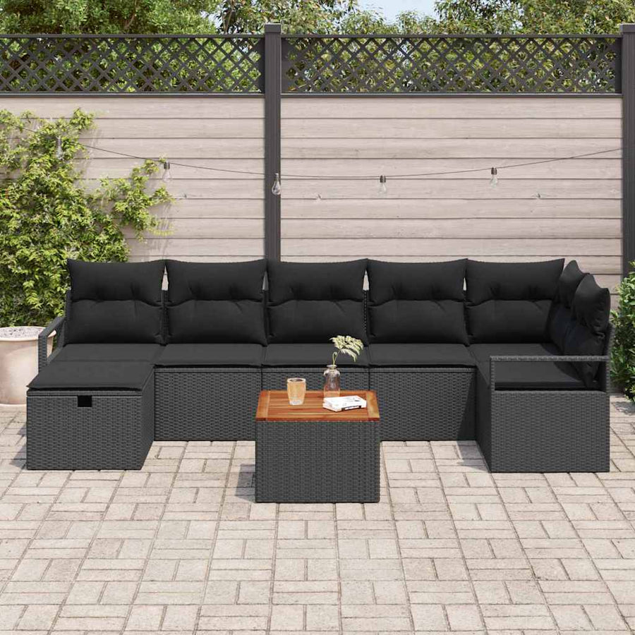 Tuinbankenset met kussen met opslag 8 pcs Zwart Poly riet