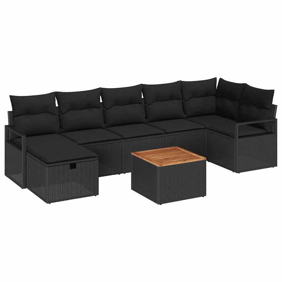 Tuinbankenset met kussen met opslag 8 pcs Zwart Poly riet