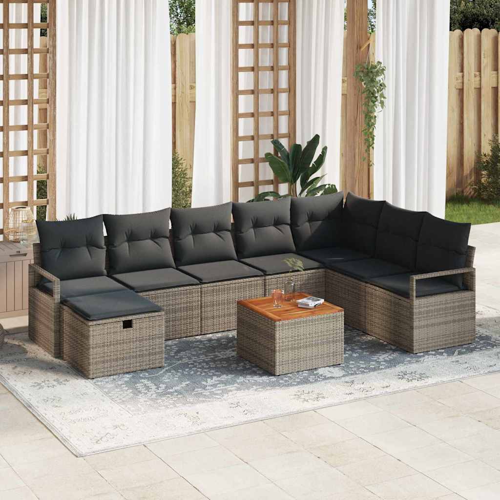 Tuinbankenset met kussen met opslag 9 pcs Grijs Poly riet