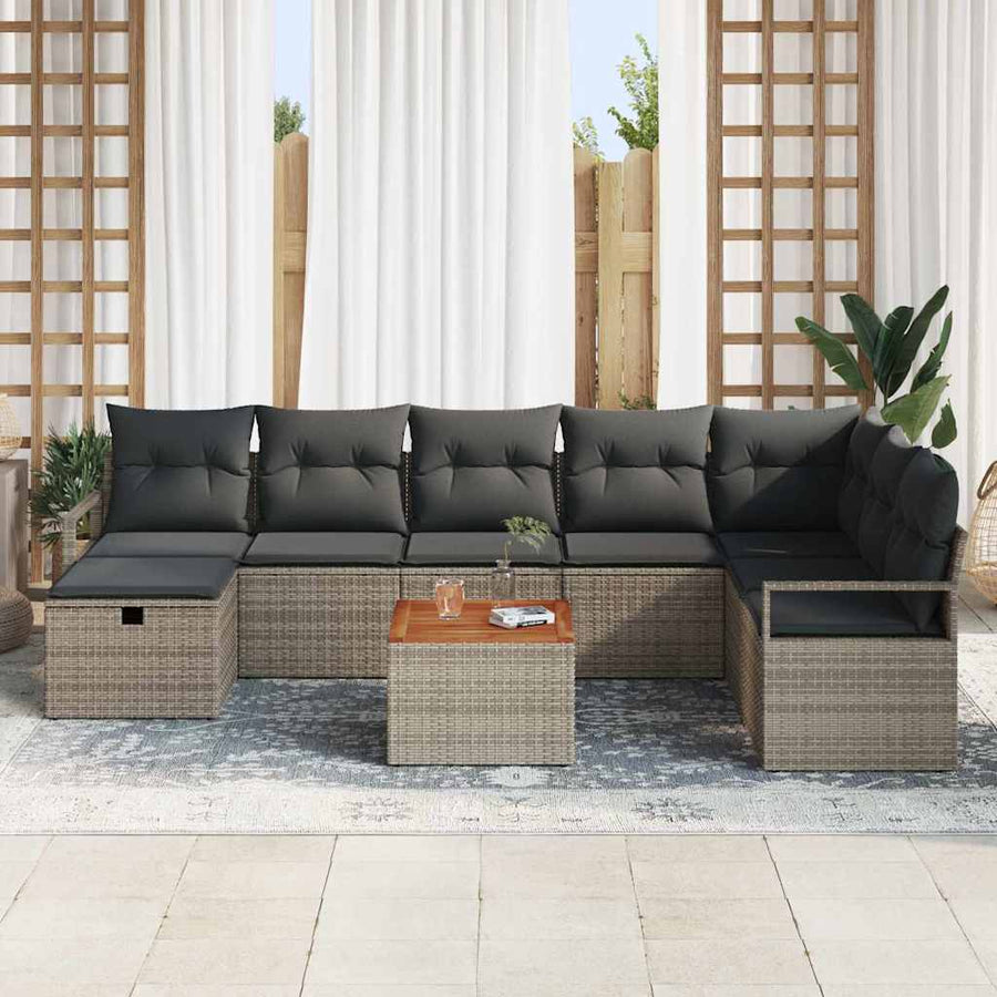 Tuinbankenset met kussen met opslag 9 pcs Grijs Poly riet