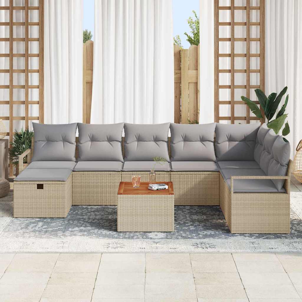 Tuin Sofa Set Met Kussen Met Opslag 9 Pcs Poly Riet Beige Lichtgrijs
