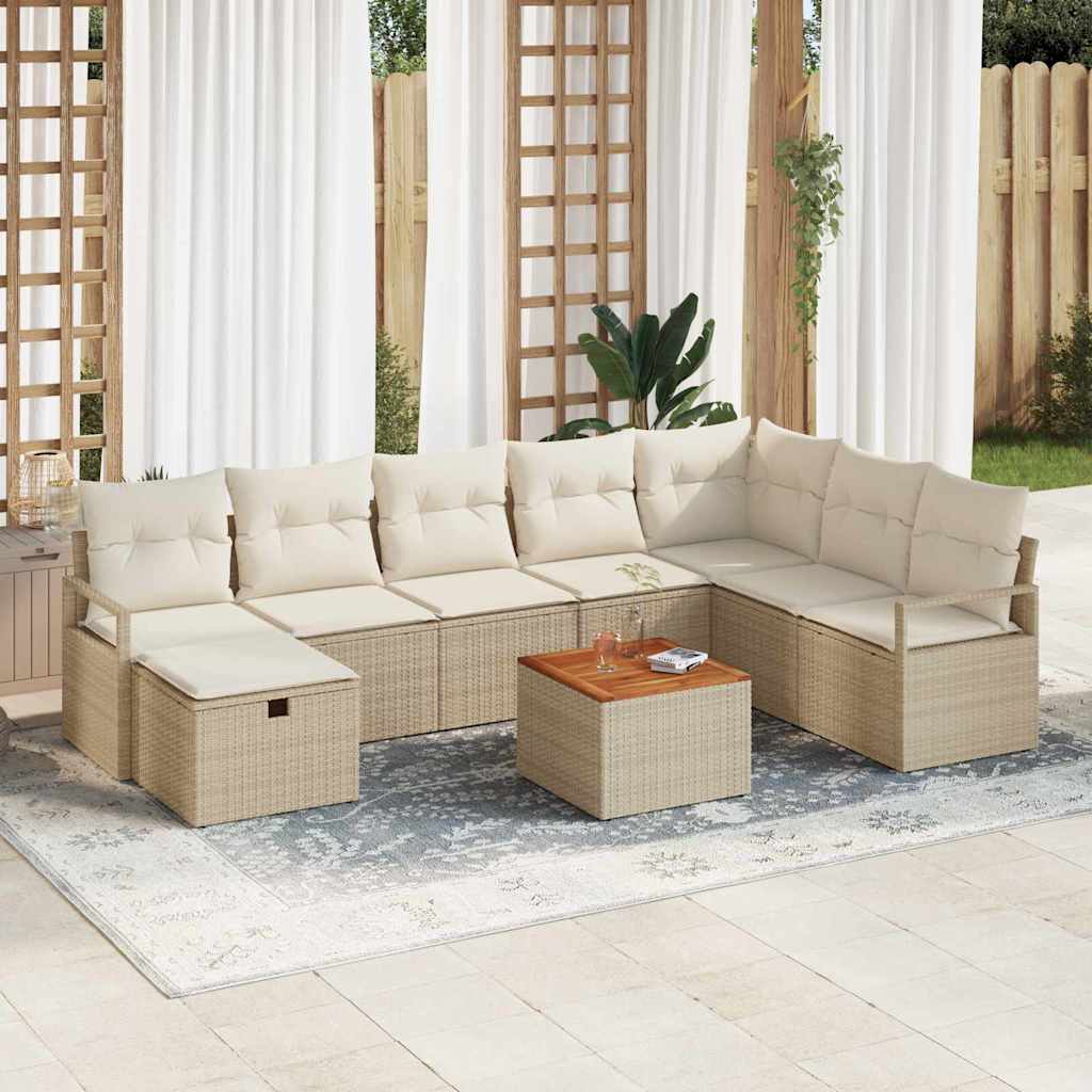 Tuinbankenset met kussen met opslag 9 pcs Beige Poly riet