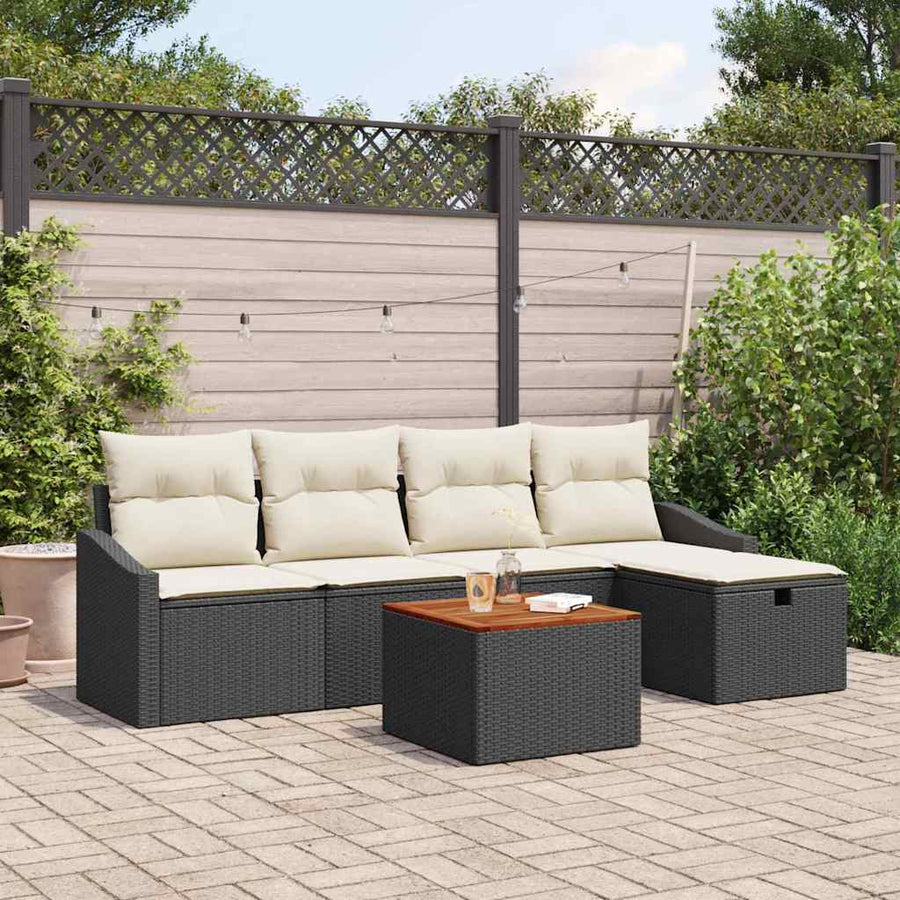 Tuinbankenset met kussen met opslag 6 pcs Zwart Poly riet