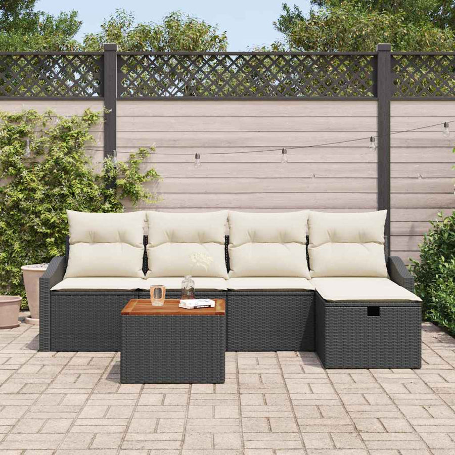 Tuinbankenset met kussen met opslag 6 pcs Zwart Poly riet