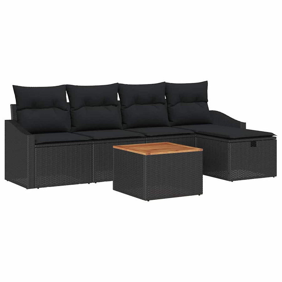 Tuinbankenset met kussen met opslag 6 pcs Zwart Poly riet