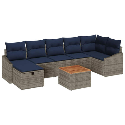 Tuinbankenset met kussen met opslag 8 pcs Grijs Poly riet