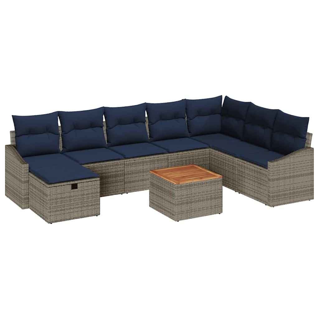 Tuinbankenset met kussen met opslag 9 pcs Grijs Poly riet