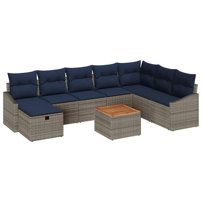 Tuinbankenset met kussen met opslag 9 pcs Grijs Poly riet