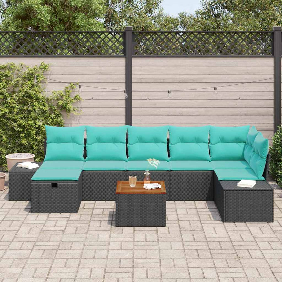 Tuinbankenset 8 st Zwart Poly riet