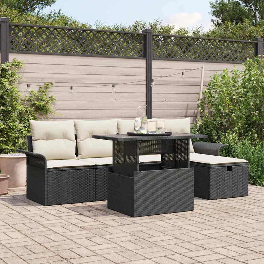 Tuin Sofa Set met kussen met opslag 6 pcs Zwart Poly riet