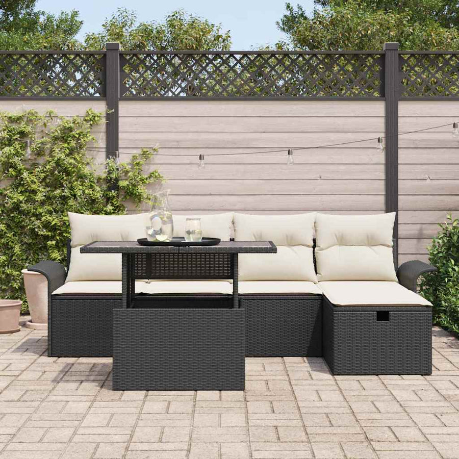 Tuin Sofa Set met kussen met opslag 6 pcs Zwart Poly riet