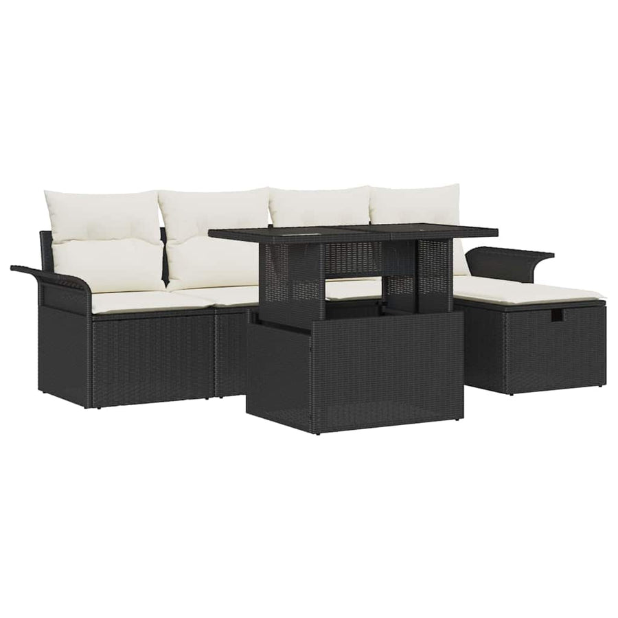 Tuin Sofa Set met kussen met opslag 6 pcs Zwart Poly riet