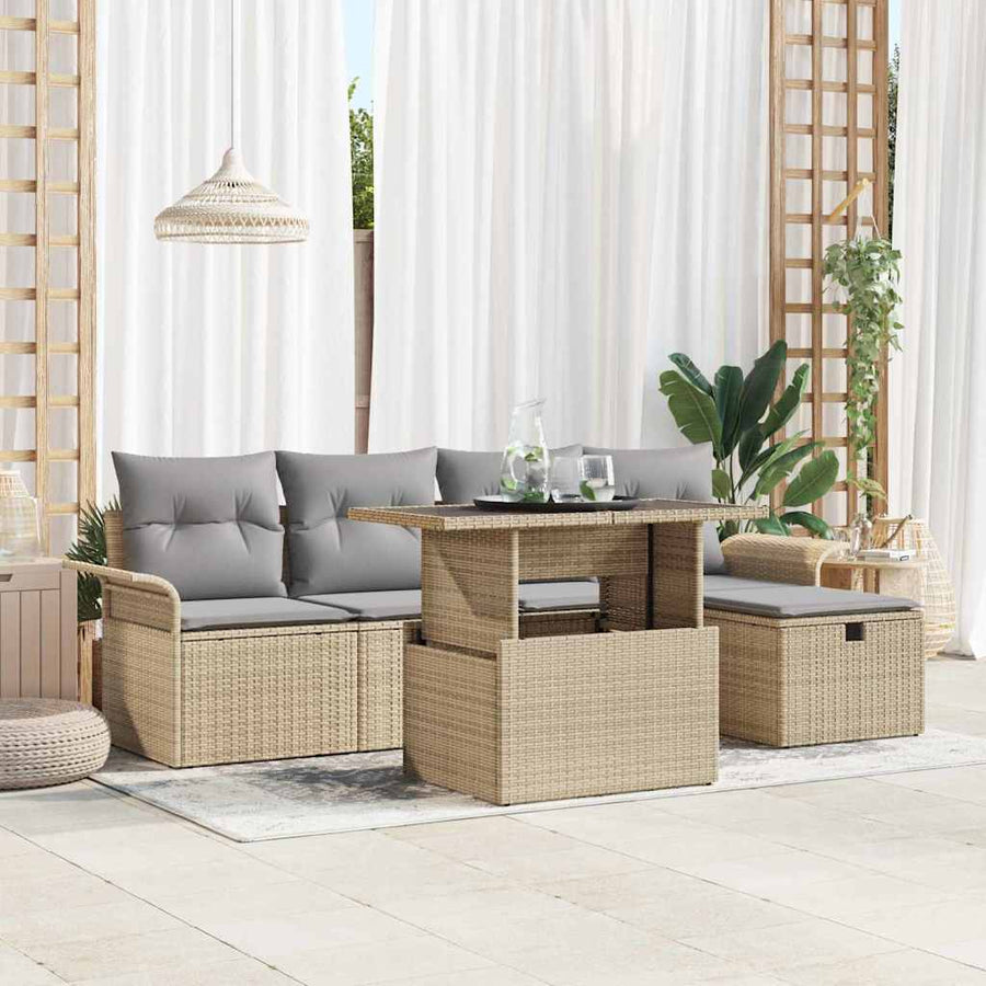 Tuin Sofa Set met kussen met opslag 6 pcs Beige Poly riet