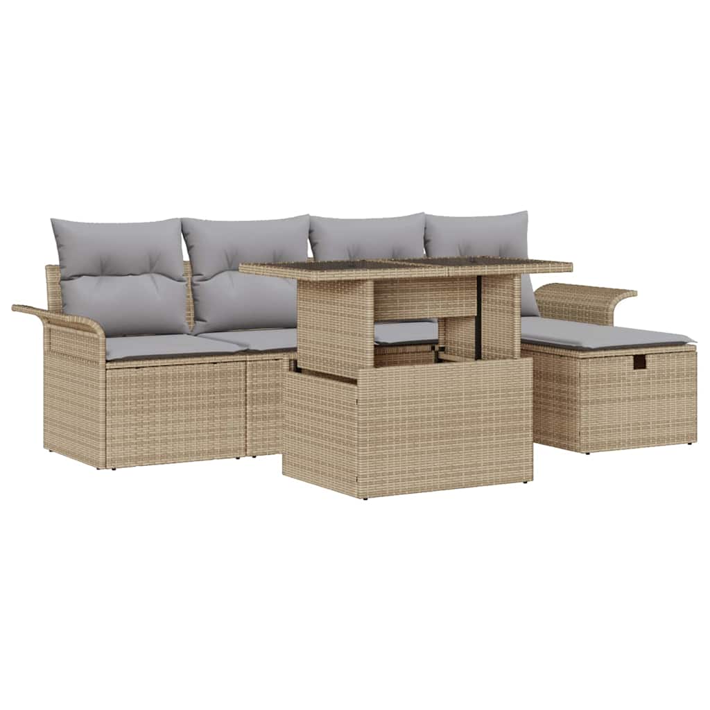 Tuin Sofa Set met kussen met opslag 6 pcs Beige Poly riet