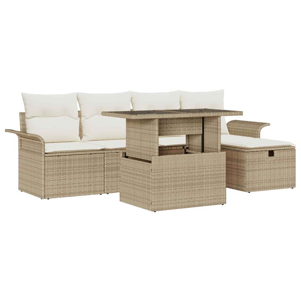 Tuin Sofa Set met kussen met opslag 6 pcs Beige Poly riet