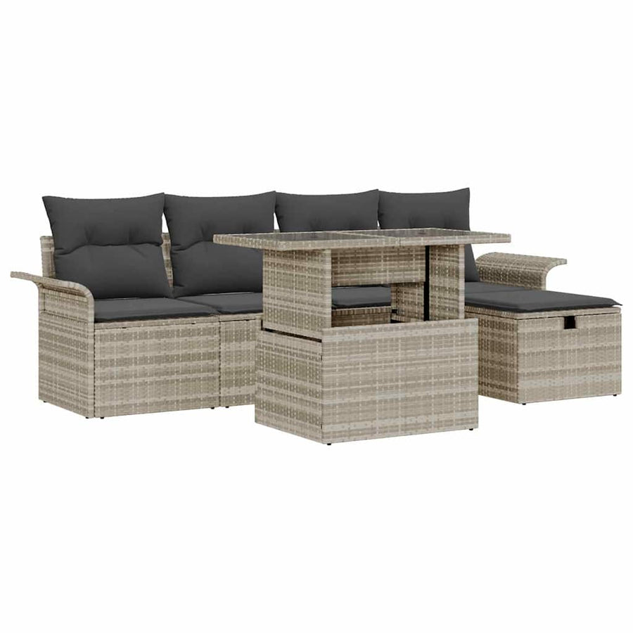 Tuin Sofa Set met kussen met opslag 6 pcs Lichtgrijs Poly riet