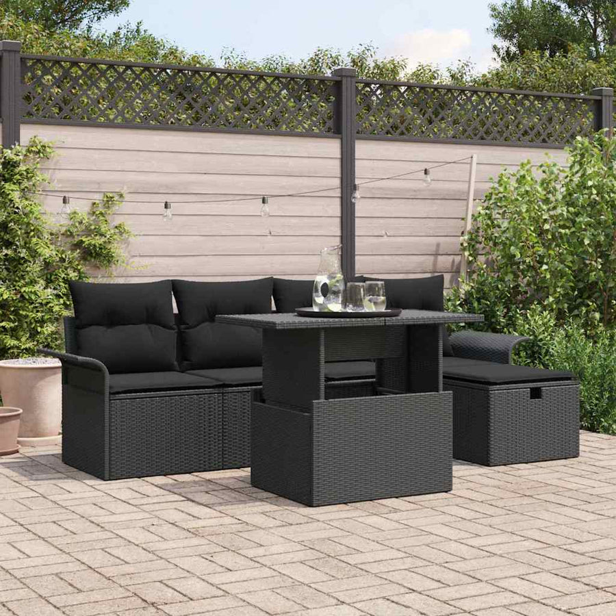Tuin Sofa Set met kussen met opslag 6 pcs Zwart Poly riet