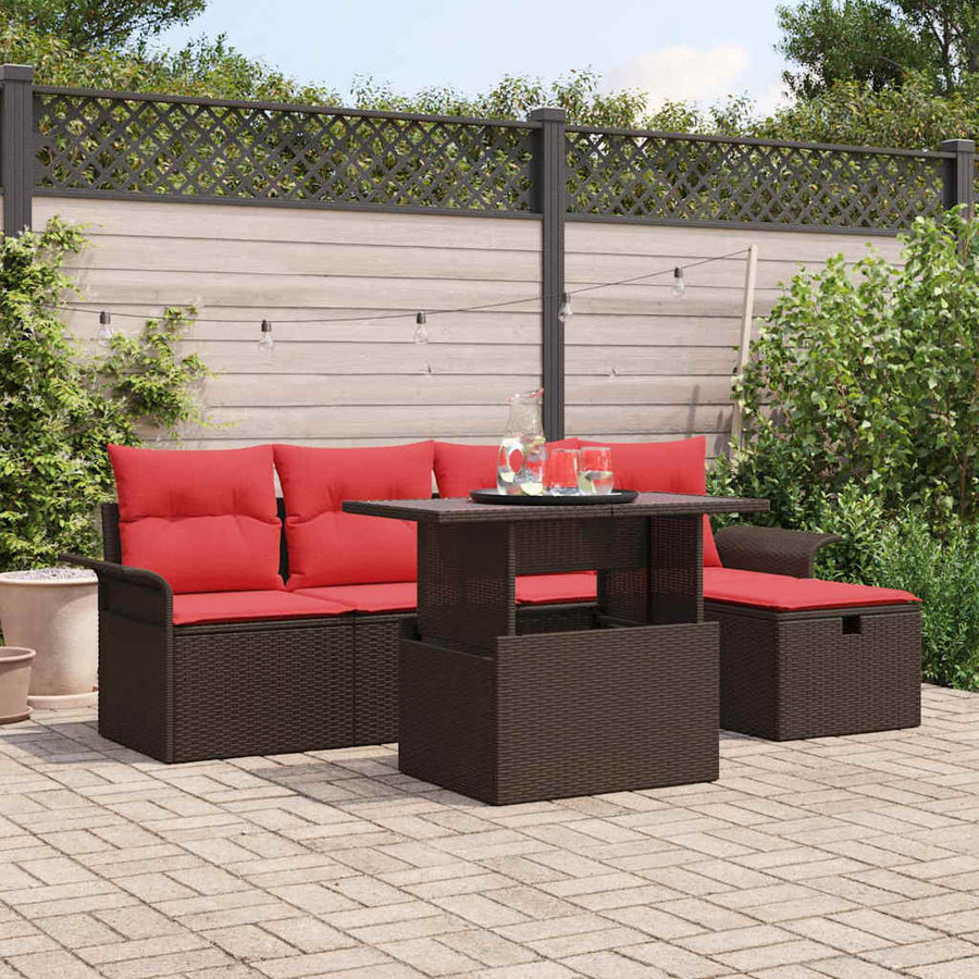 Tuin Sofa Set met kussen met opslag 6 pcs Bruin poly rattan