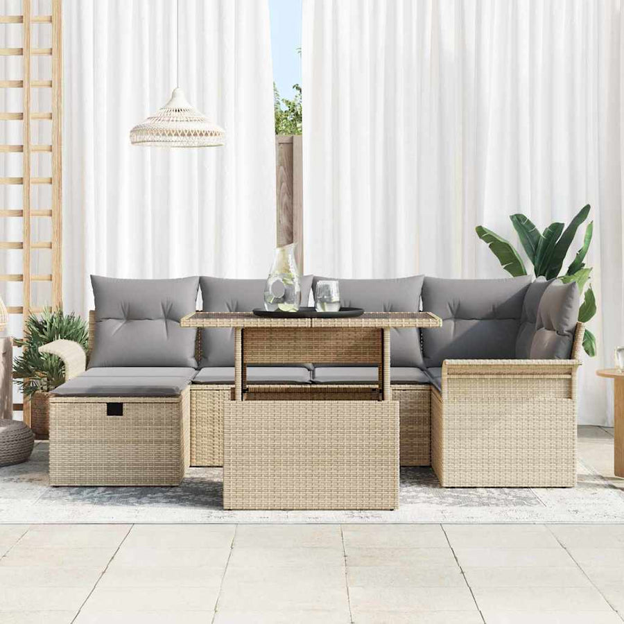 Tuin Sofa Set met kussen met opslag 7 pcs Beige Poly riet