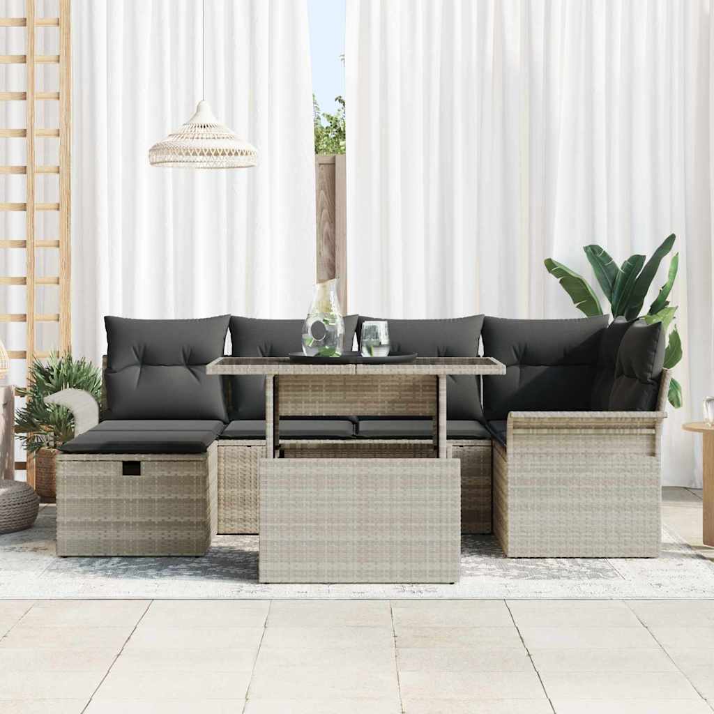 Tuin Sofa Set met kussen met opslag 7 pcs Lichtgrijs Poly riet