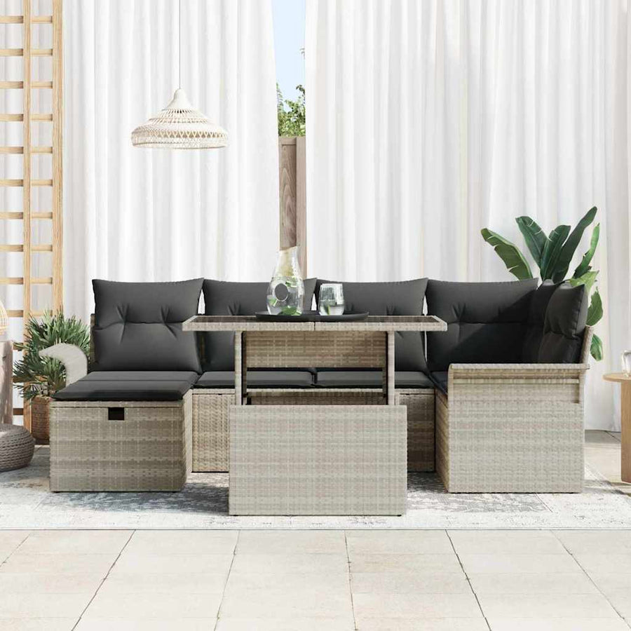 Tuin Sofa Set met kussen met opslag 7 pcs Lichtgrijs Poly riet