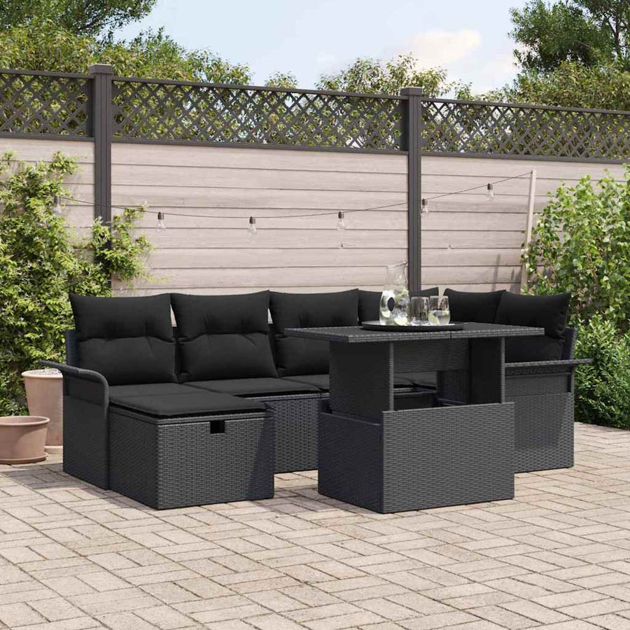 Tuin Sofa Set met kussen met opslag 7 pcs Zwart Poly riet