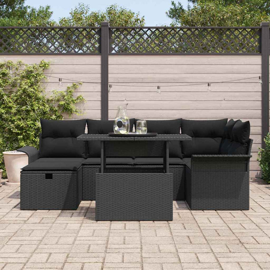 Tuin Sofa Set met kussen met opslag 7 pcs Zwart Poly riet