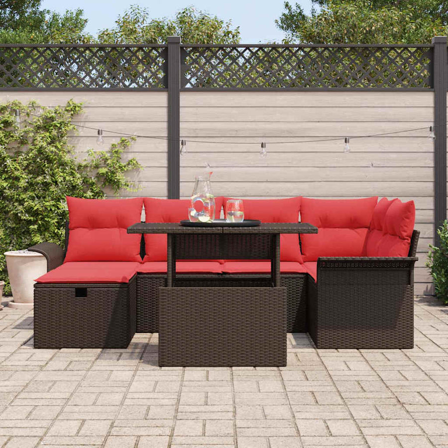 Tuin Sofa Set met kussen met opslag 7 pcs Bruin Poly riet