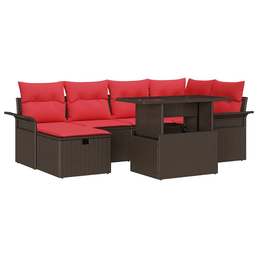 Tuin Sofa Set met kussen met opslag 7 pcs Bruin Poly riet