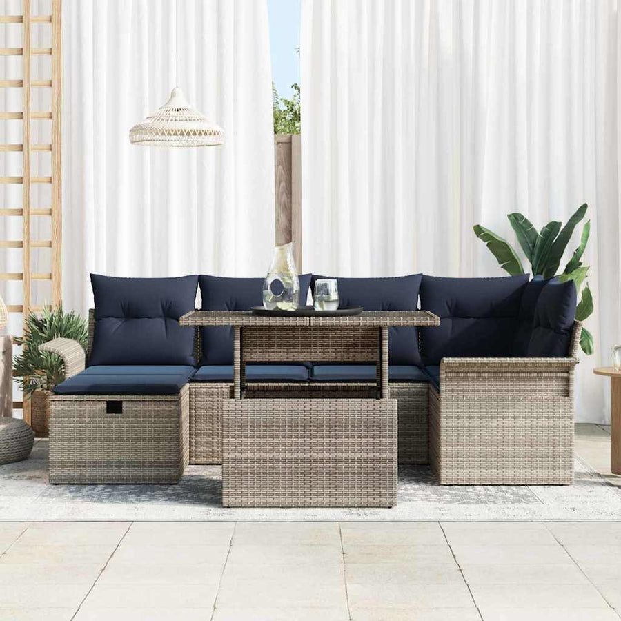 Tuin Sofa Set met kussen met opslag 7 pcs Grijs Poly riet