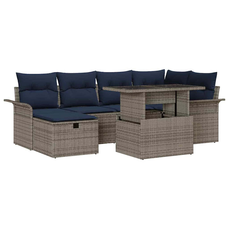 Tuin Sofa Set met kussen met opslag 7 pcs Grijs Poly riet