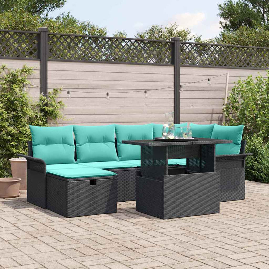 Tuin Sofa Set met kussen met opslag 7 pcs Zwart Poly riet