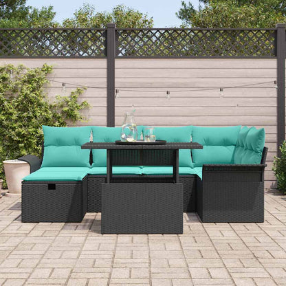 Tuin Sofa Set met kussen met opslag 7 pcs Zwart Poly riet