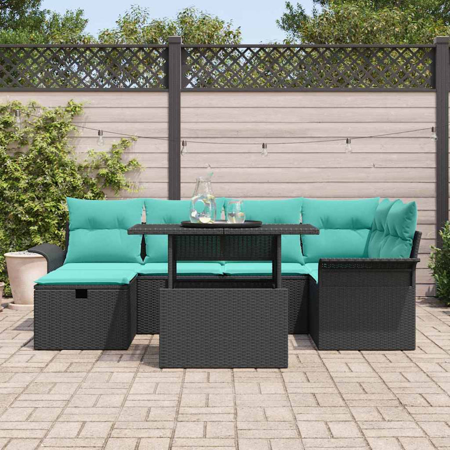 Tuin Sofa Set met kussen met opslag 7 pcs Zwart Poly riet