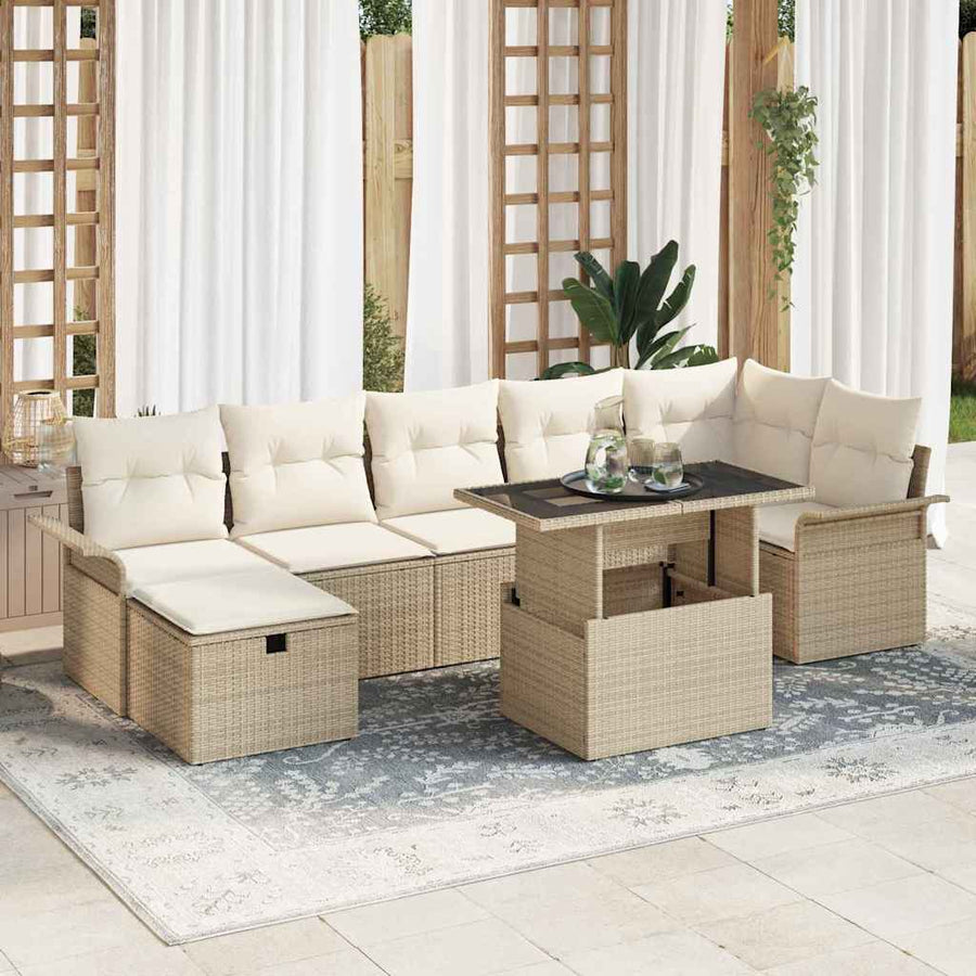 Tuin Sofa Set met kussen met opslag 8 pcs Beige Poly riet