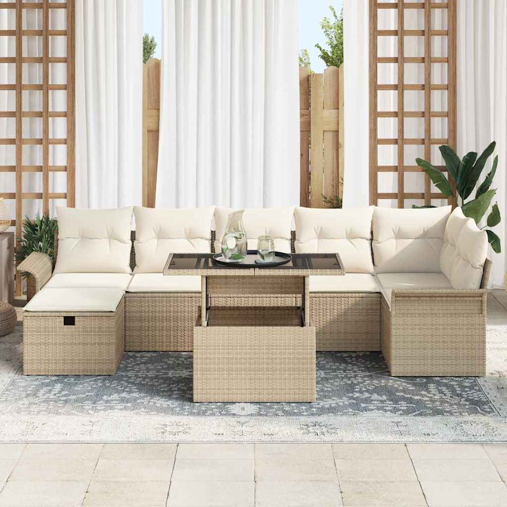 Tuin Sofa Set met kussen met opslag 8 pcs Beige Poly riet