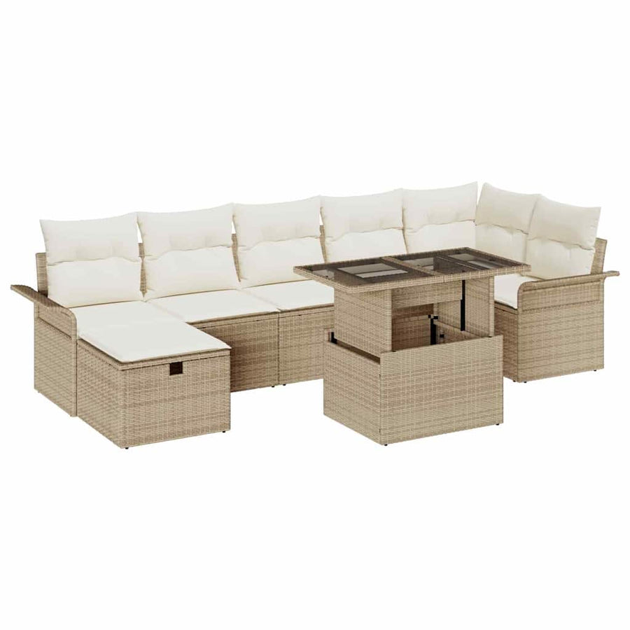 Tuin Sofa Set met kussen met opslag 8 pcs Beige Poly riet